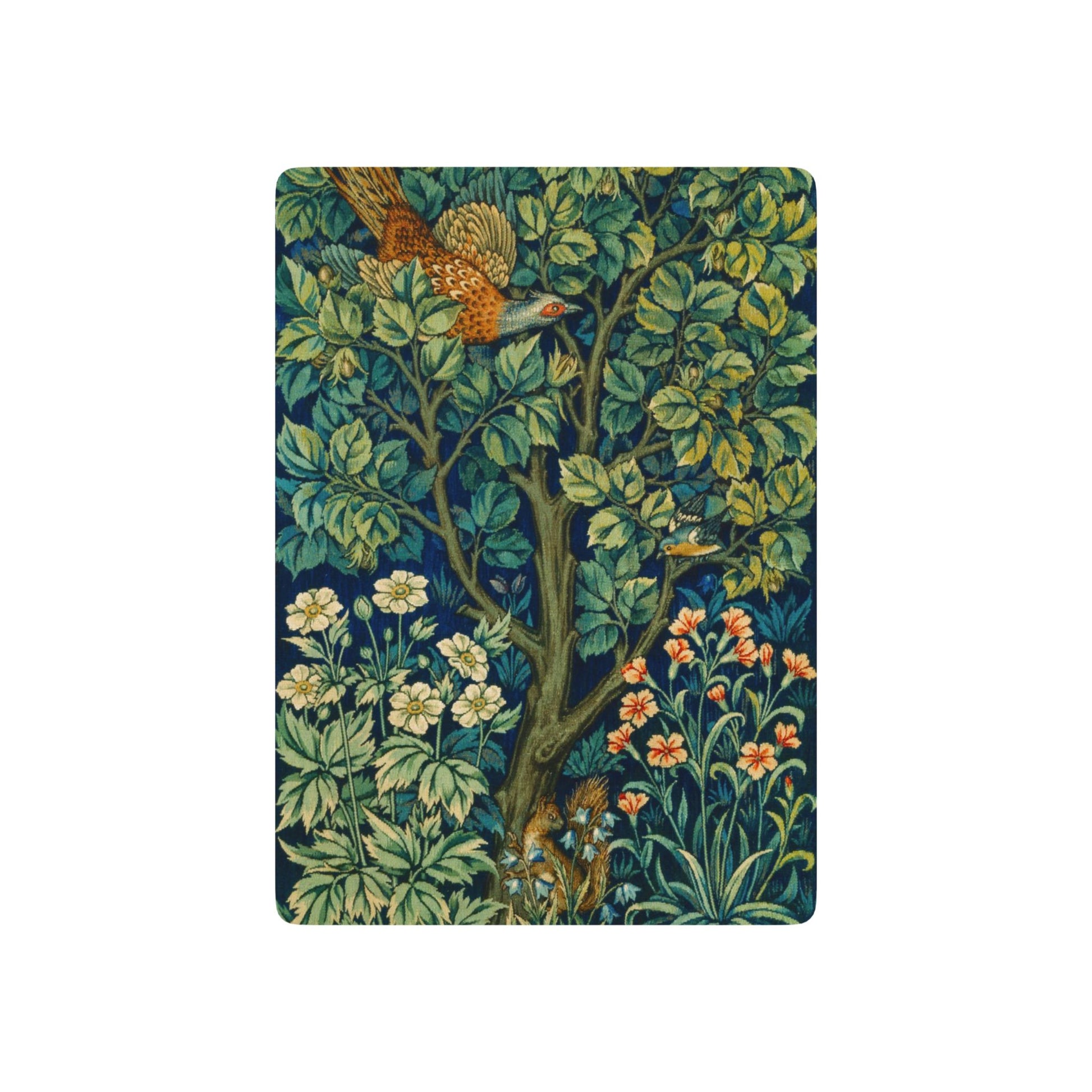 Decorative playing cards with nature-themed design on a white background