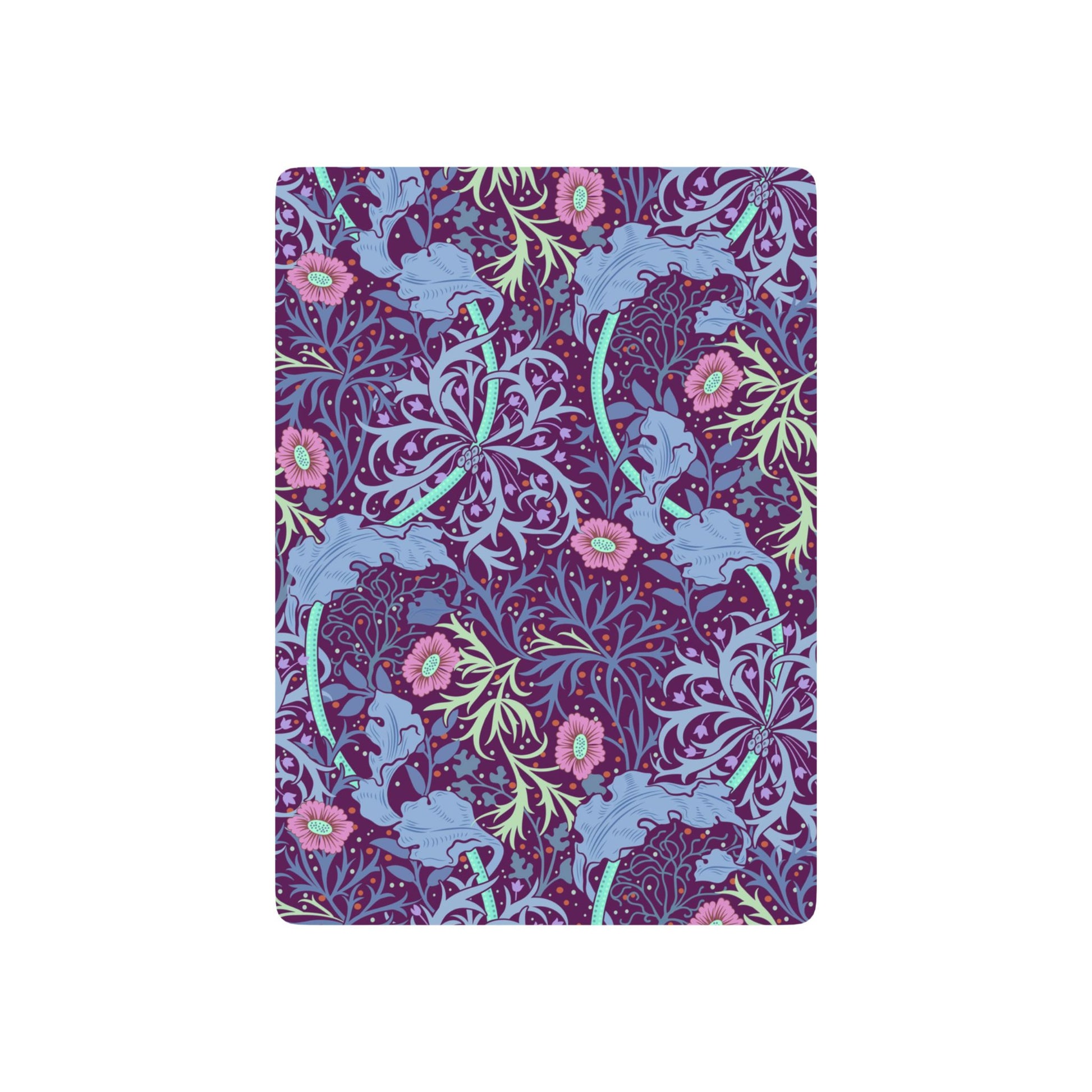 Floral patterned notebook with purple and blue design on a white background