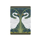 Playing cards with decorative design of two swans and plant elements on a blue background