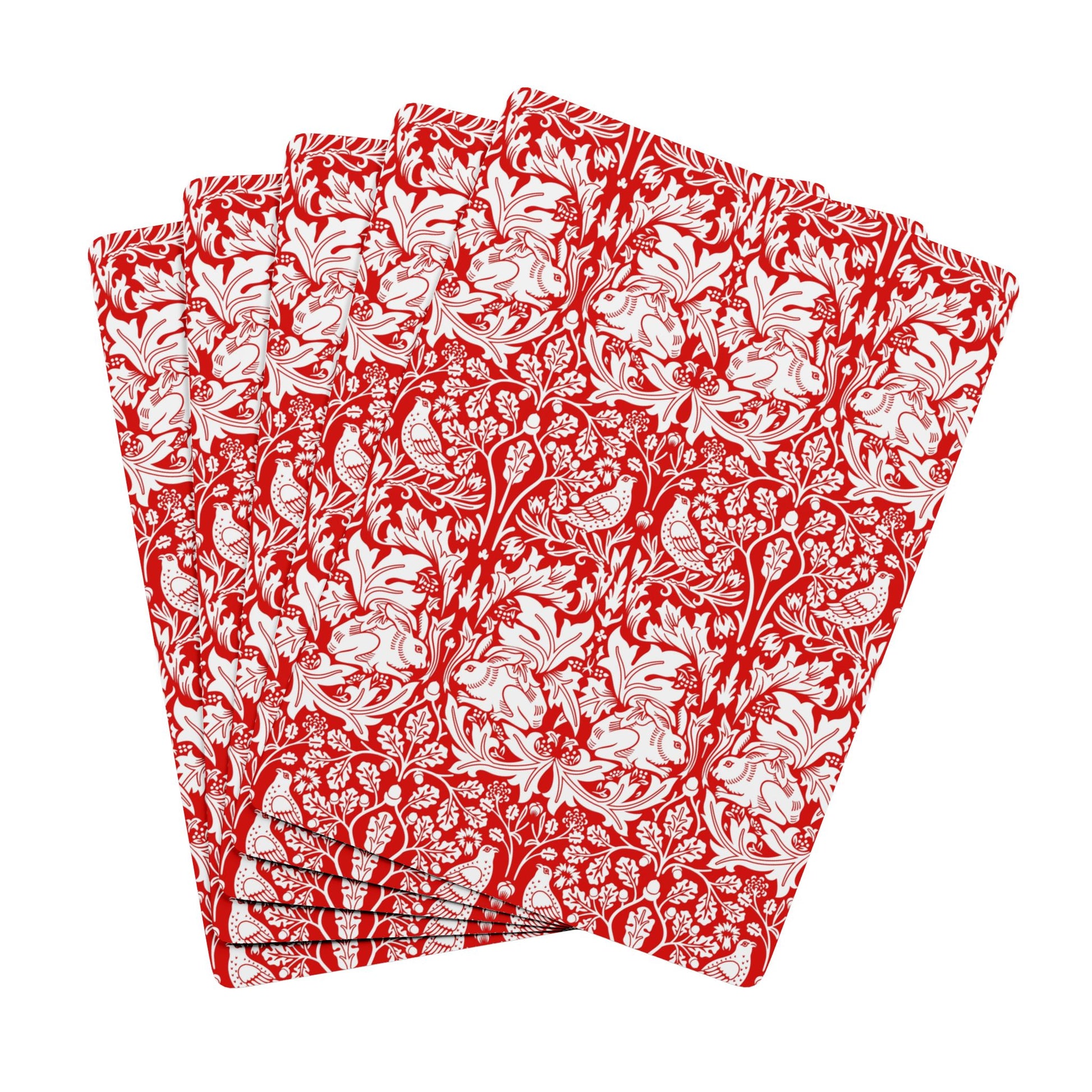 Red and white floral patterned paper bags on a white background