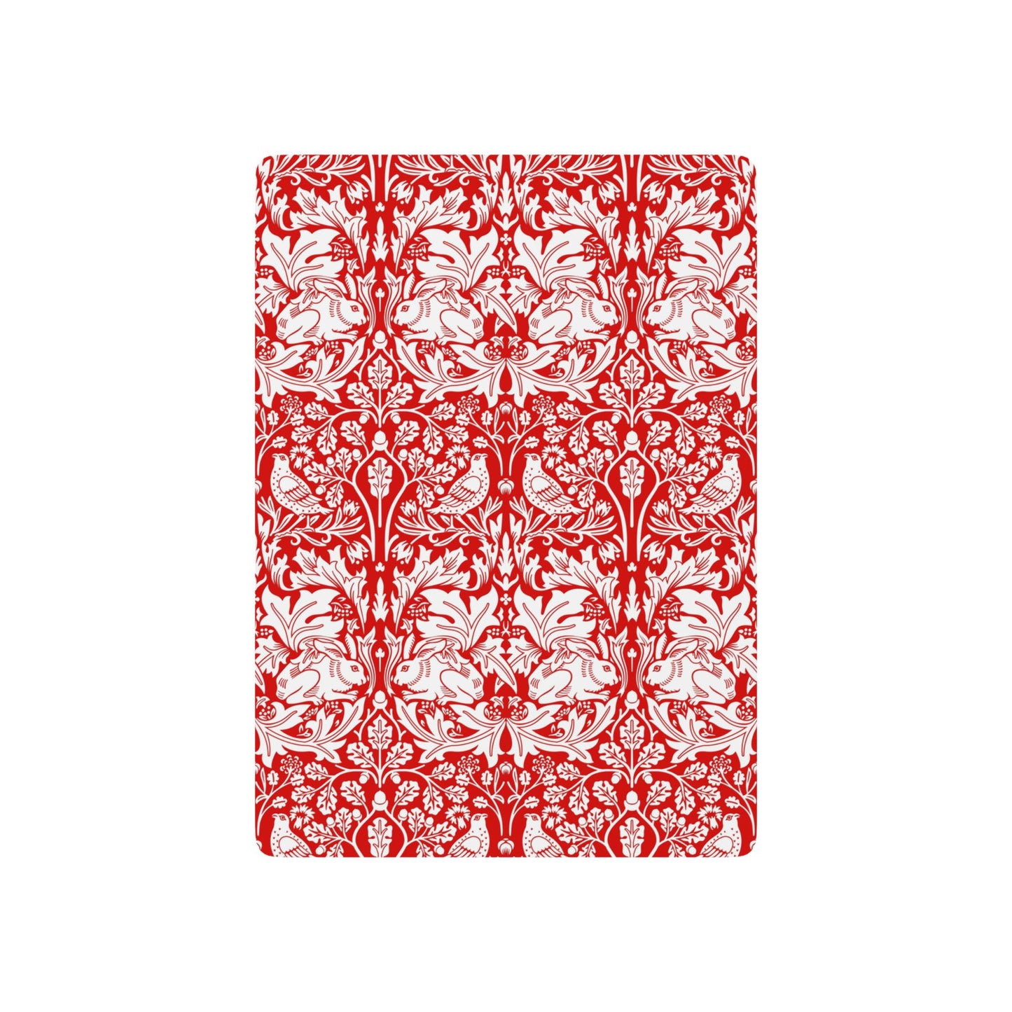 Notebook with red and white floral pattern on a white background