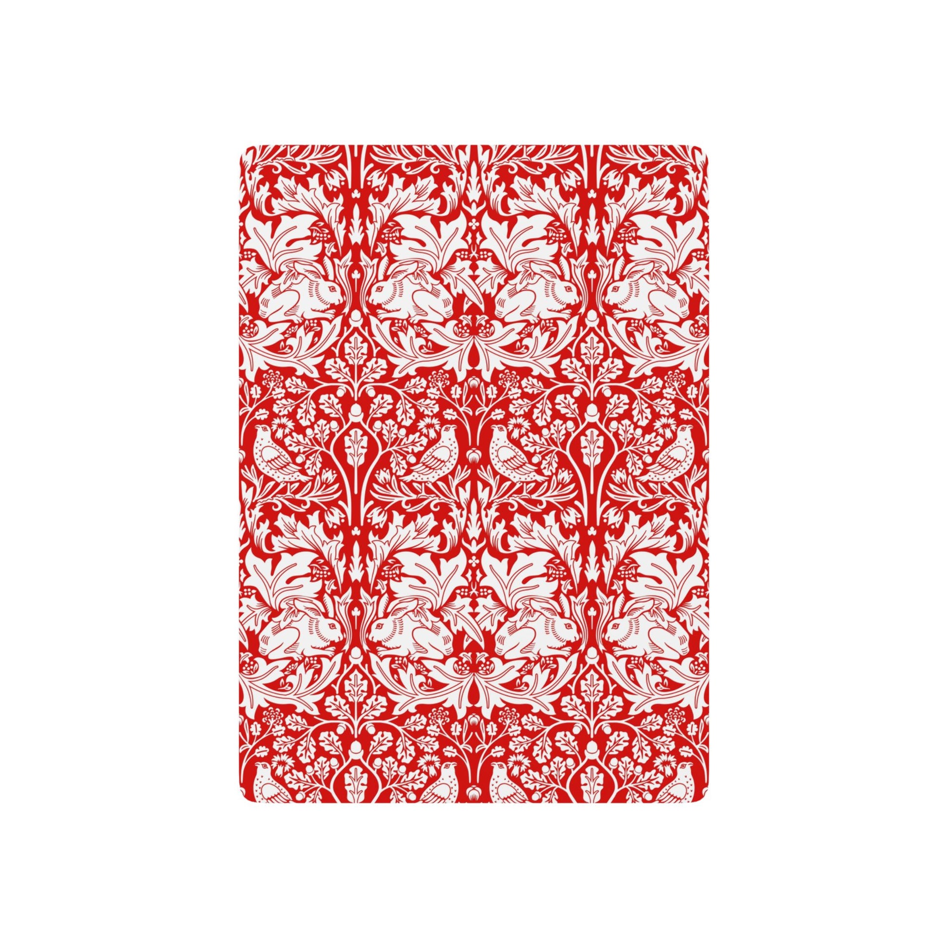 Notebook with red and white floral pattern on a white background