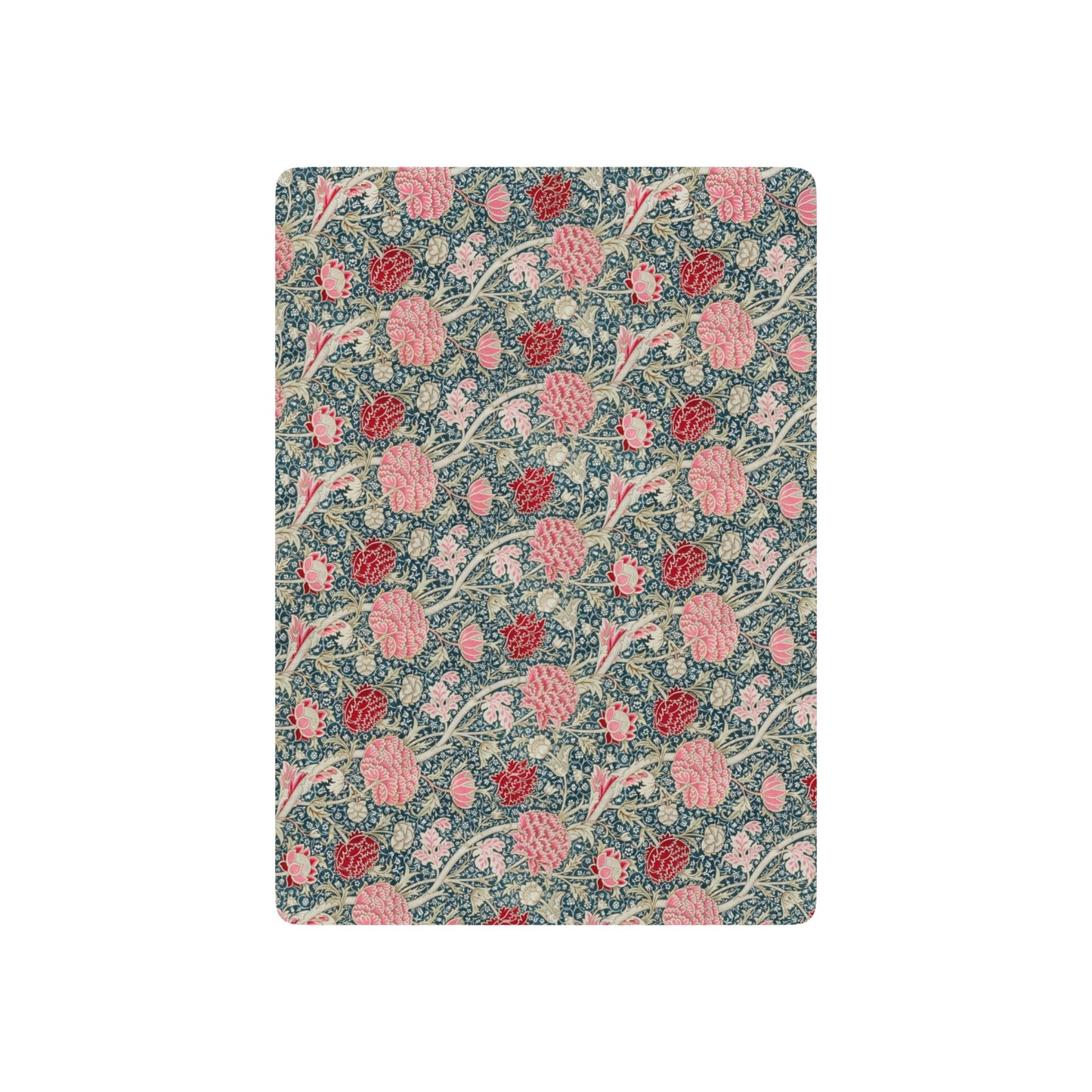 Floral patterned playing cards with pink and red flowers on a blue background