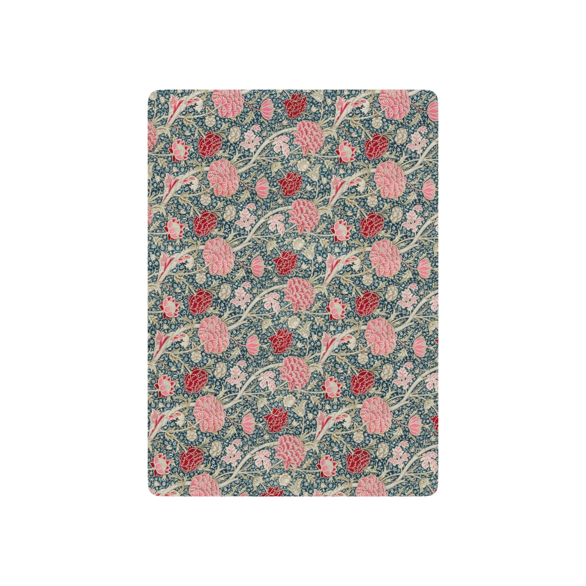 Floral patterned playing cards with pink and red flowers on a blue background