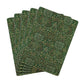 Set of six green patterned cards on a white background