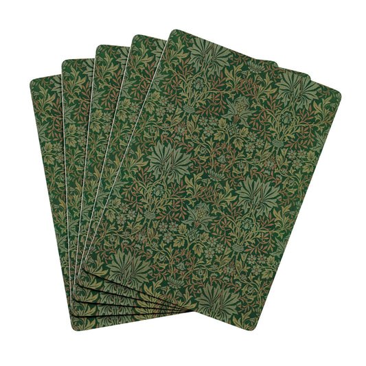 Set of six green patterned cards on a white background