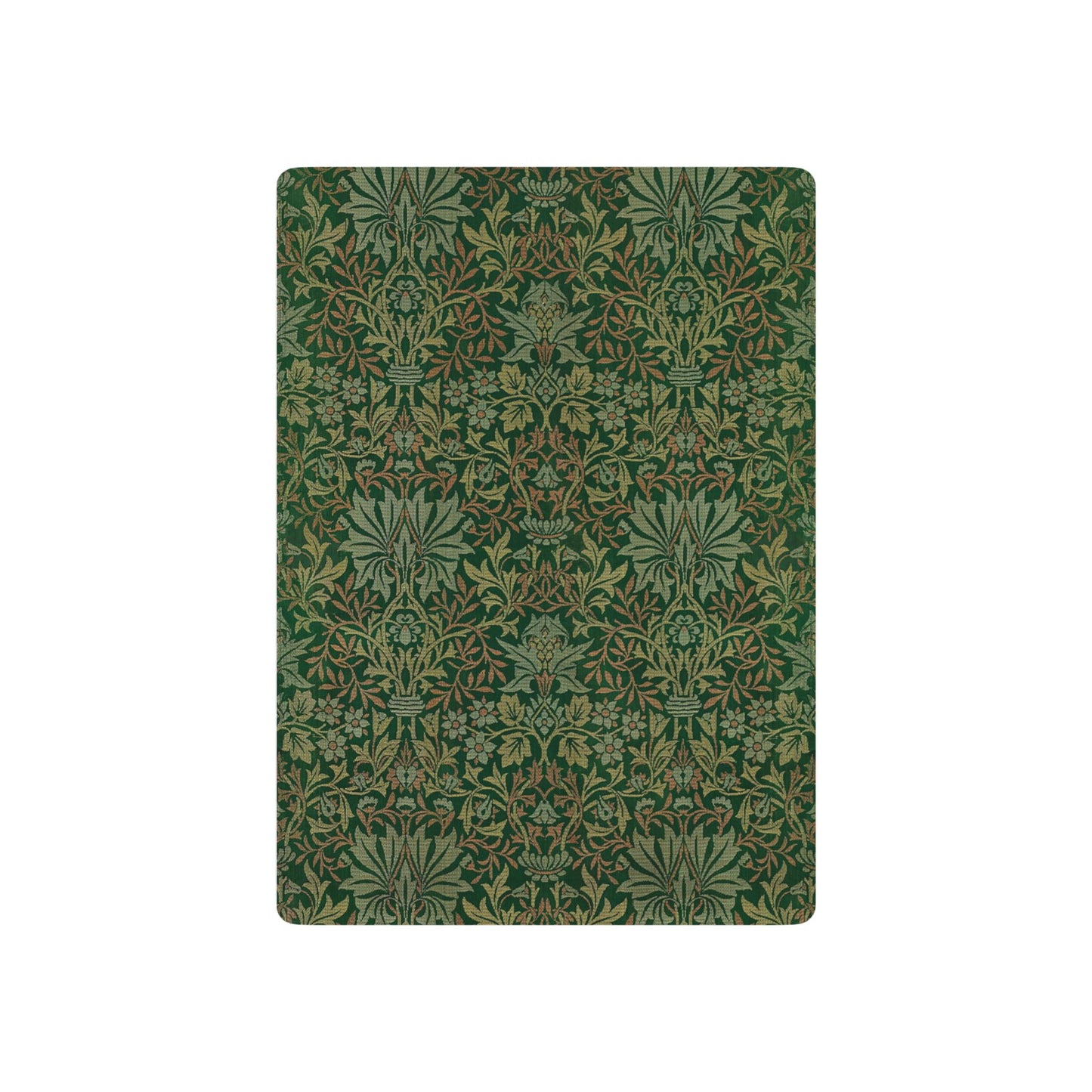 Rectangular green playing cards with a detailed pattern on a white background