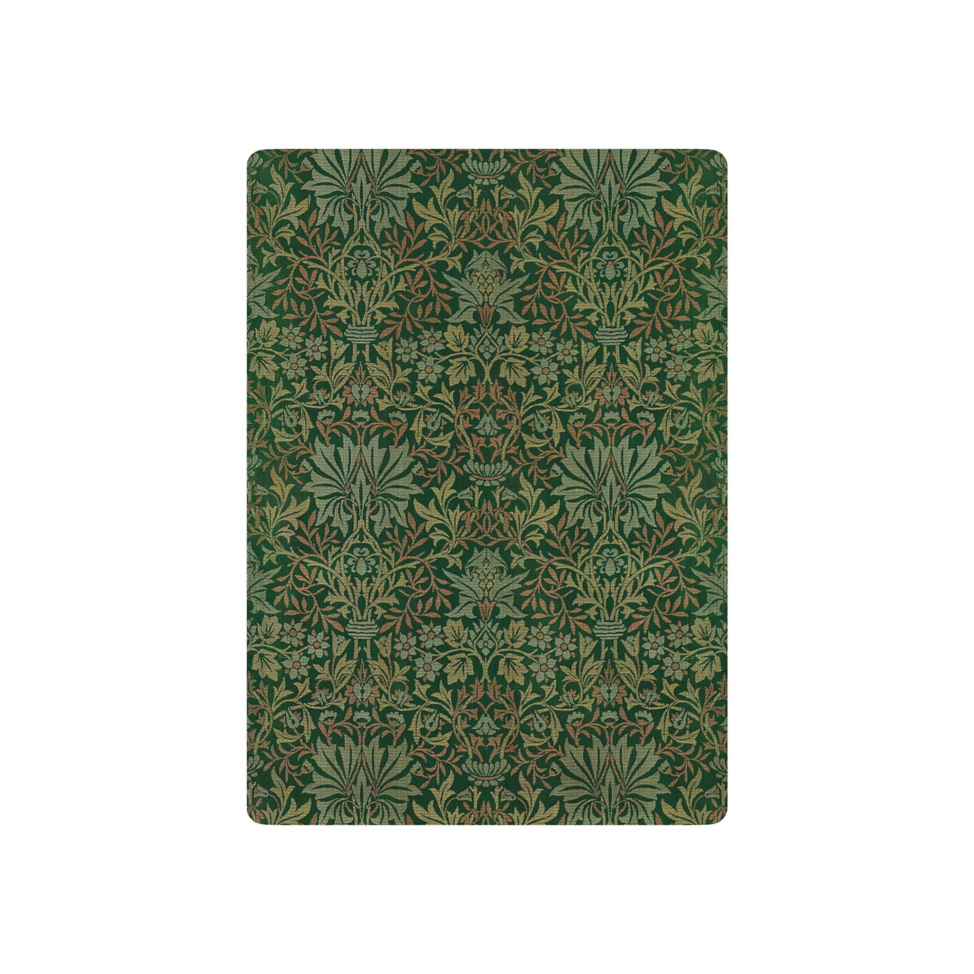 Rectangular green playing cards with a detailed pattern on a white background
