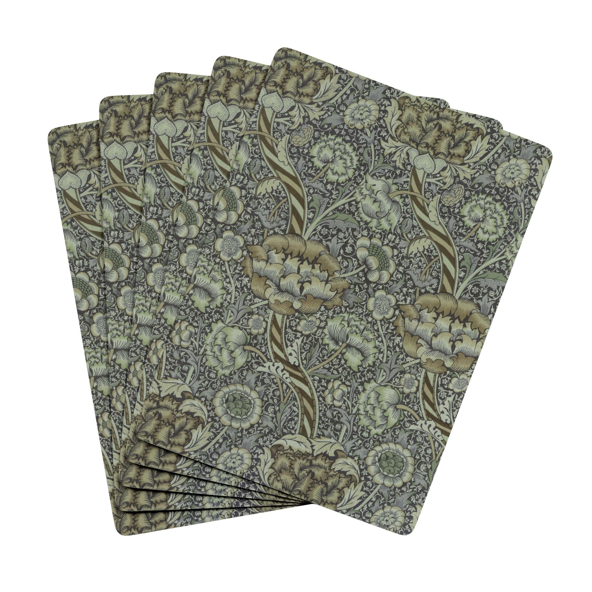 Set of floral patterned playing cards on a white background
