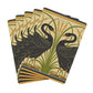 Set of playing cards with black swan design on a beige background