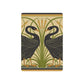 Decorative playing cards with black birds and green plants on a beige background
