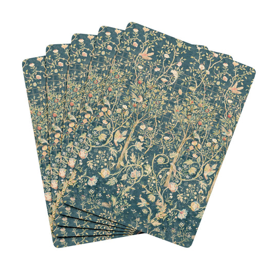 Set of floral-patterned playing cards on a white background