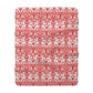Red and white patterned blanket on a white background