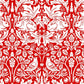 Decorative pattern with rabbits, birds, and foliage on a red background