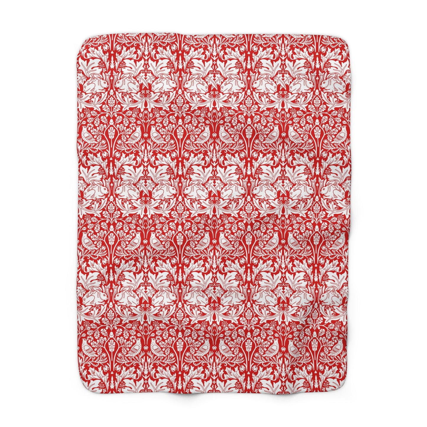 Red and white floral patterned product on a white background