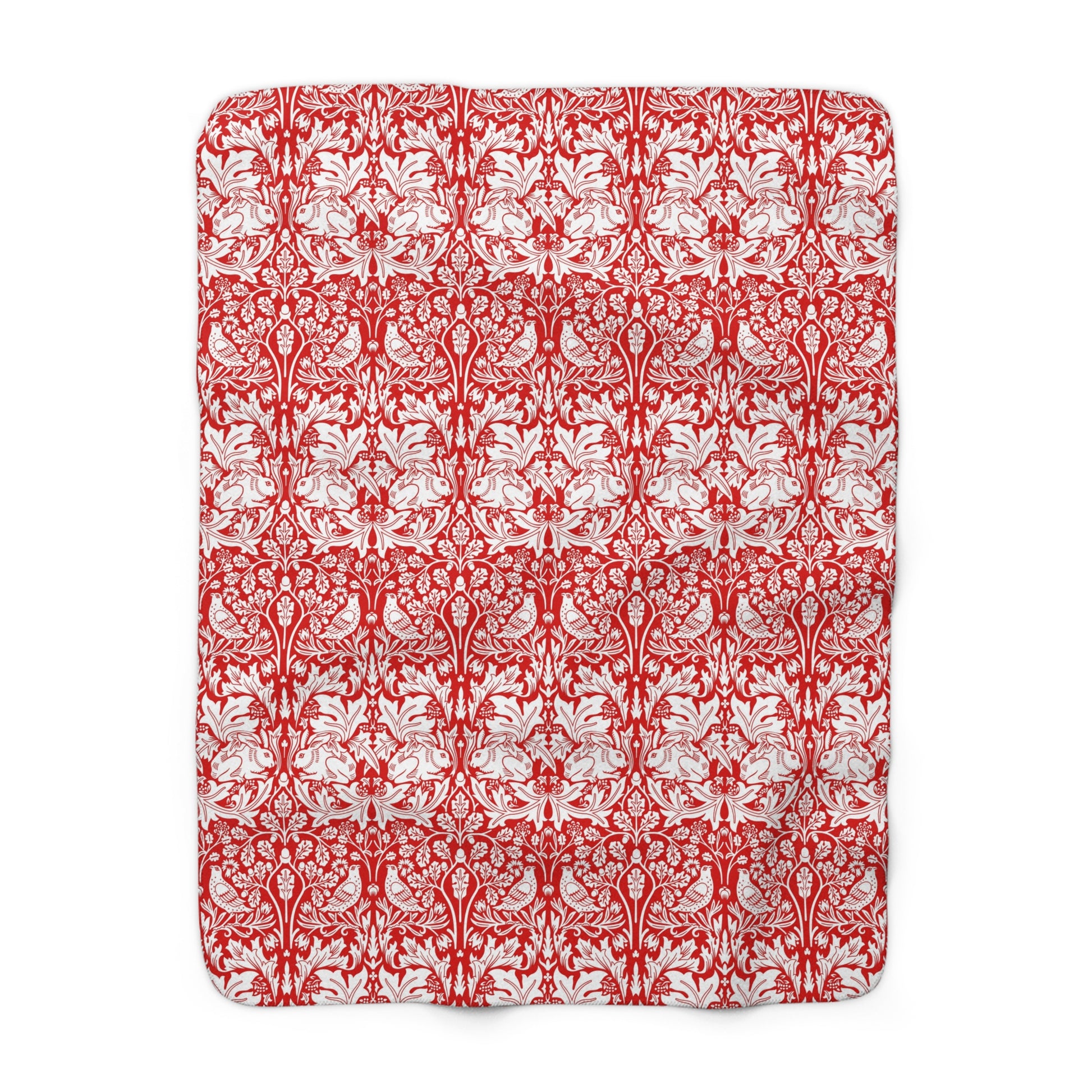 Red and white floral patterned product on a white background