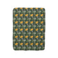 A plush fleece blanket with a yellow chrysanthemum pattern on a green background, laid flat.