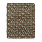 A square fabric item, likely a blanket or throw, featuring a dense vintage floral and botanical pattern in olive green, brown, dusty pink, and off-white, shown flat against a white background.