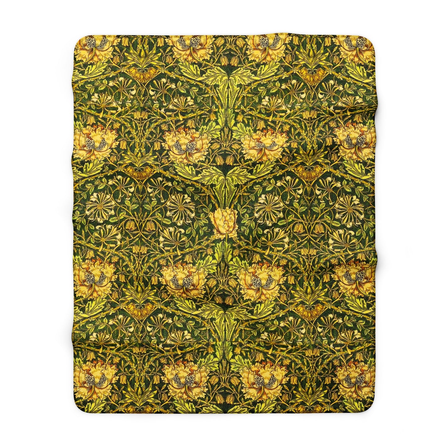Floral patterned fabric with green and yellow colors on a white background