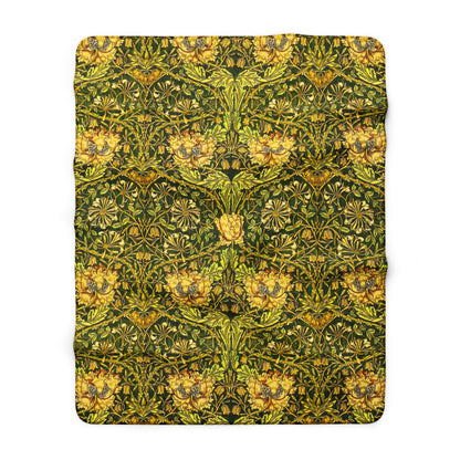 Floral patterned fabric with green and yellow colors on a white background