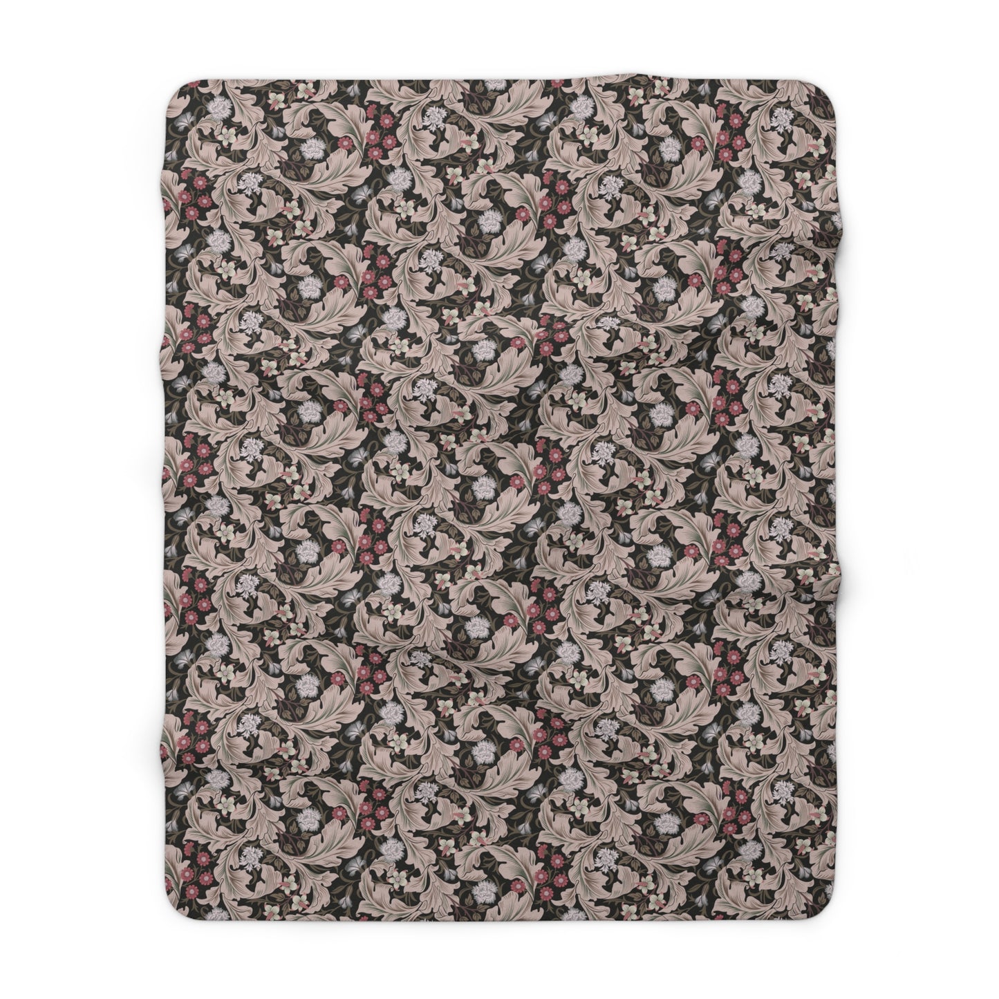 A plush fleece blanket with a floral William Morris & Co pattern in mocha colour.