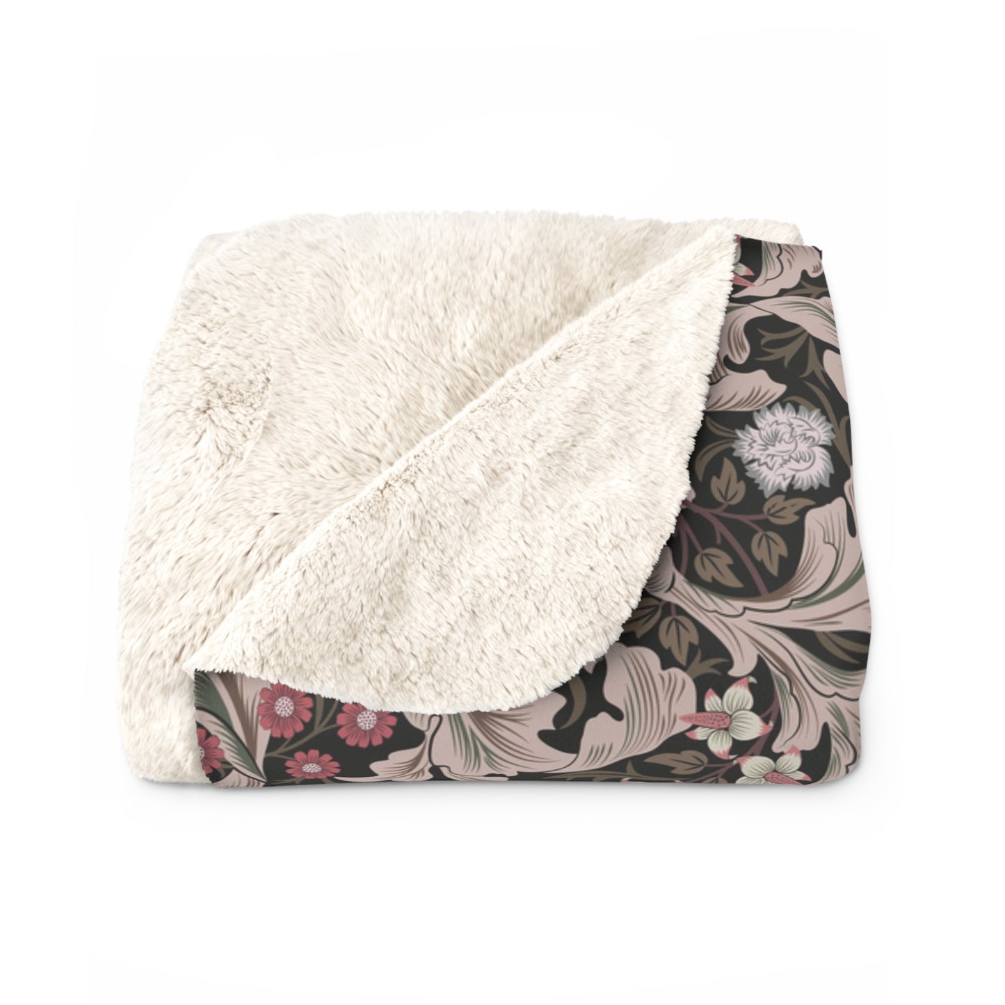 A plush fleece blanket with a floral pattern in mocha color.