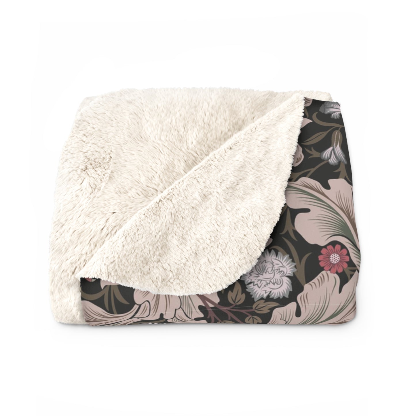 A plush fleece blanket with a floral pattern in mocha color.