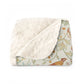 Floral patterned blanket with white sherpa lining on a white background
