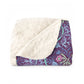 A rectangular Sherpa fleece blanket with a floral William Morris & Co pattern in pink and purple colours.