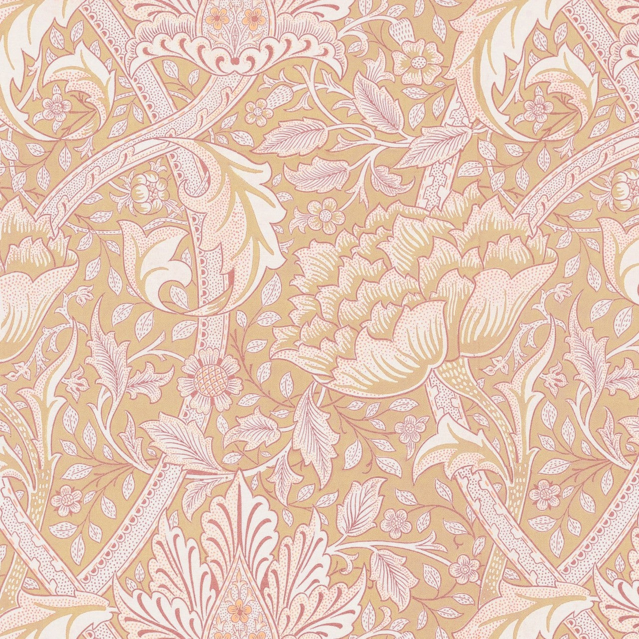 A beige and brown patterned Sherpa fleece blanket inspired by William Morris, from the Windrush Collection.
