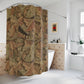 Decorative shower curtain with leaf pattern in a modern bathroom