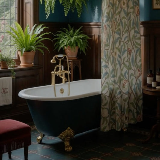Shower Curtain inspired by William Morris - Bird & Pomegranate Collection (Parchment)