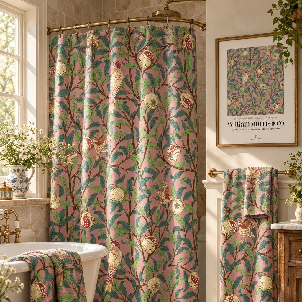 Shower Curtain inspired by William Morris - Bird & Pomegranate Collection (Rosella)