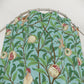 PVC shower curtain with bird and fruit pattern on a white background