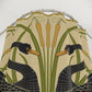 Shower curtain with swans and reeds design on a metal rod