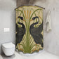 Shower curtain with black bird design in a bathroom setting