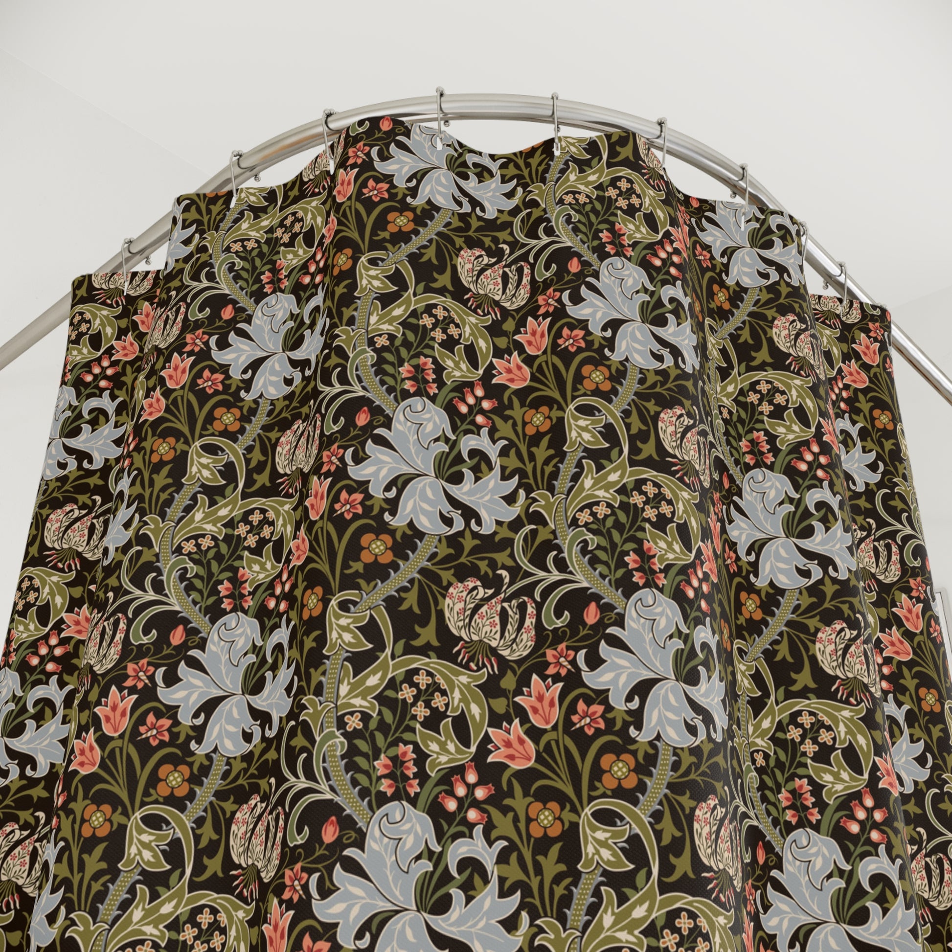 Patterned fabric on a hanger against a white background