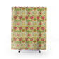 Shower curtain with floral pattern on a white background
