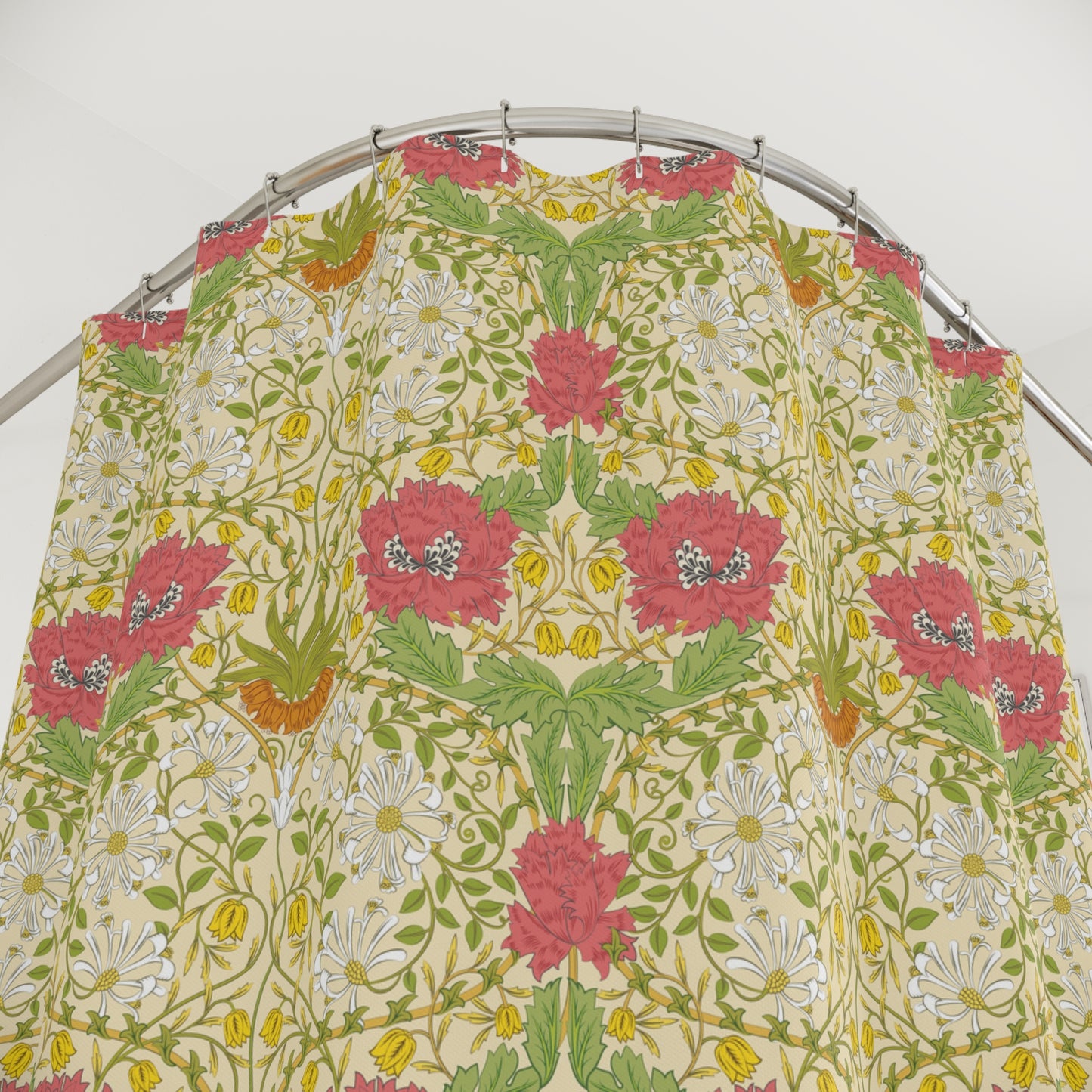 Floral patterned garment on a hanger against a white background