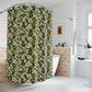 Floral patterned shower curtain in a bathroom setting