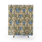 Shower curtain with floral pattern on a beige background