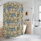 Shower curtain with floral pattern in a bathroom setting