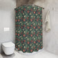 Bathroom with a floral-patterned shower curtain and a white toilet.