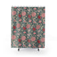 Shower curtain with William Morris & Co floral pattern on a white background