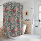 Floral patterned shower curtain in a bathroom setting