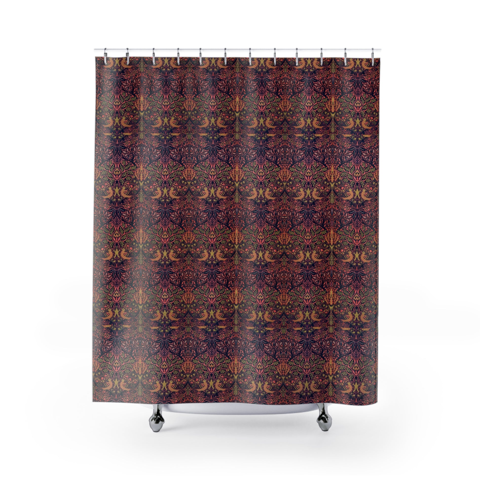 Patterned shower curtain on a white background