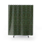 Shower curtain with geometric pattern on a white background