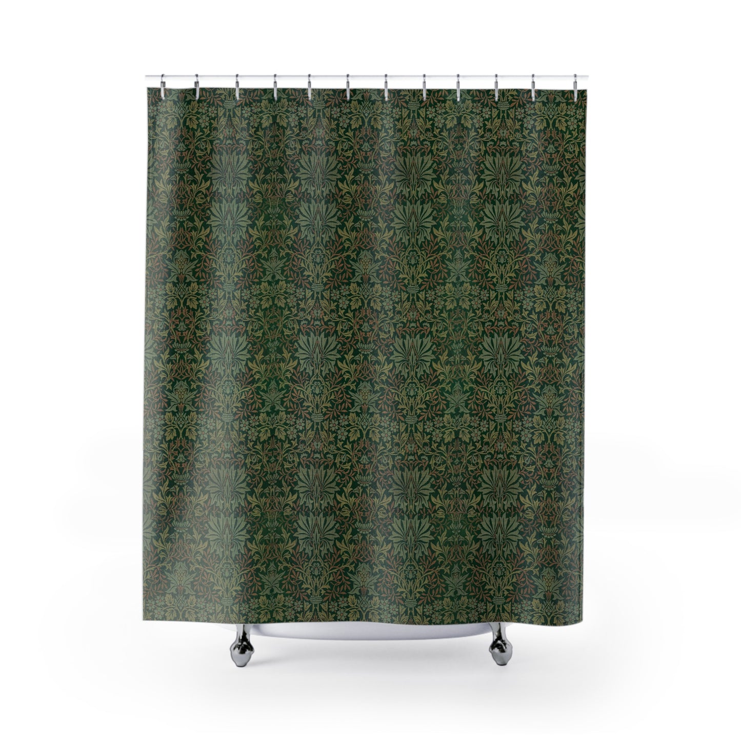 Shower curtain with geometric pattern on a white background