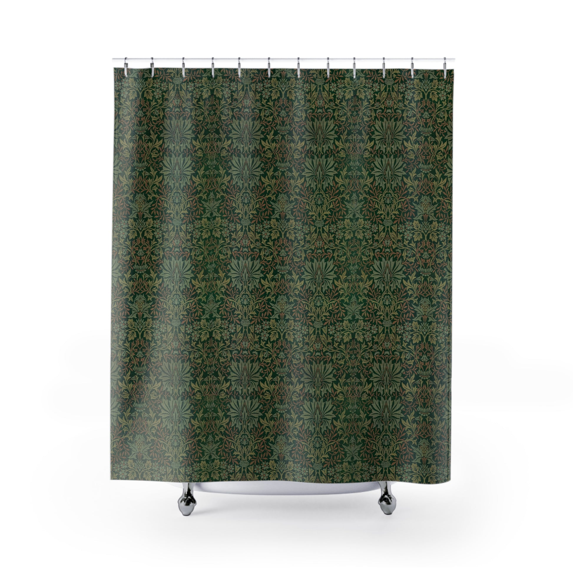 Shower curtain with geometric pattern on a white background
