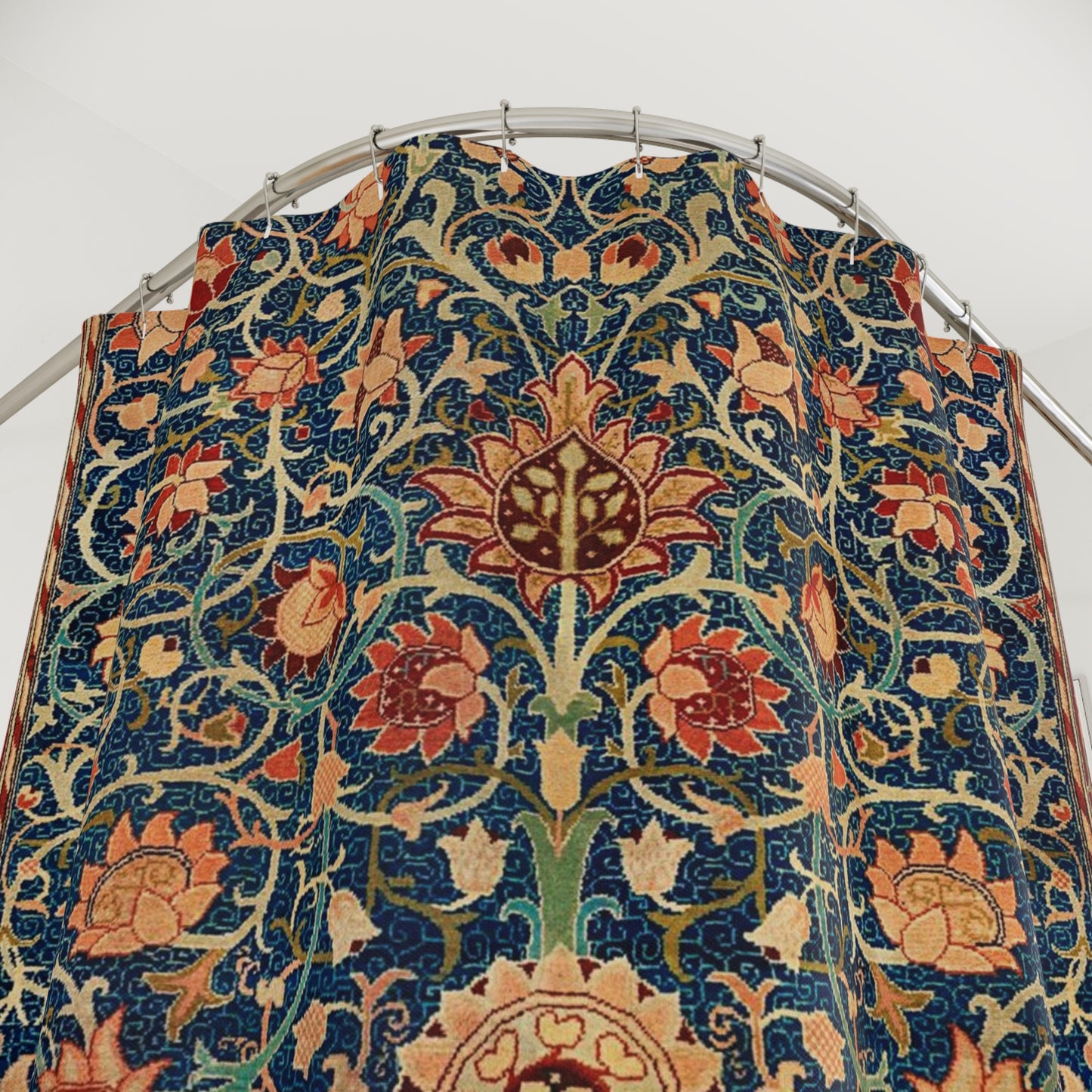 Decorative fabric with intricate floral pattern on a white background